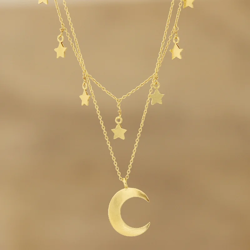 - ​​Christmas pet Christmas clothingCelestial Gleam Gold Plated Sterling Silver Moon and Star Necklace
