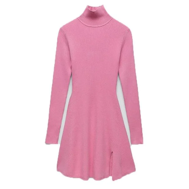 Fashion Chic Pink Side Split Slim Knitted Mini Dress